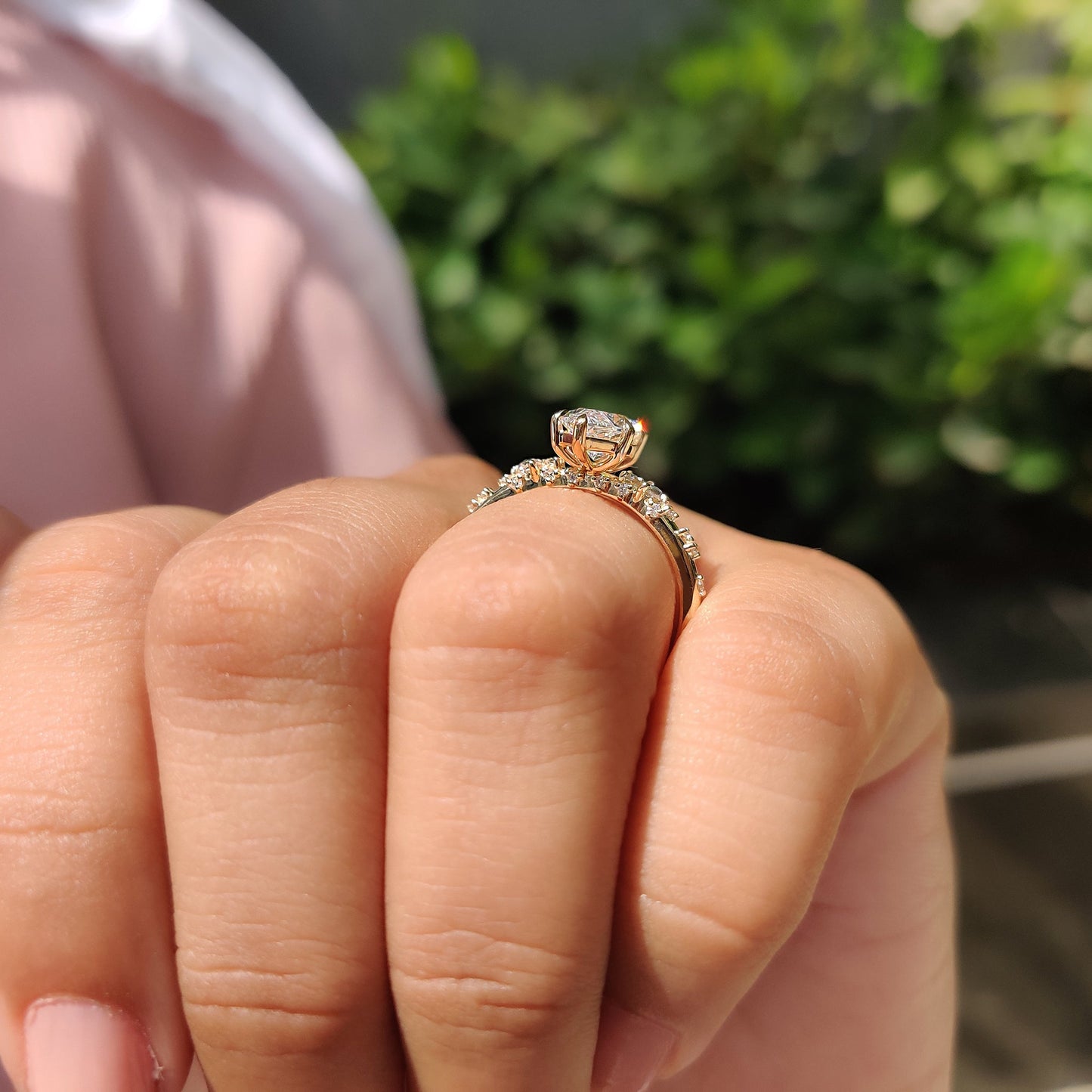 Dutch Marquise Engagement Ring With Round Rose Cut Side Stone
