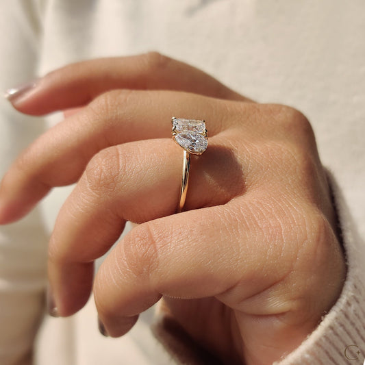 2 Stone Engagement Ring With Pear And Radiant Diamond