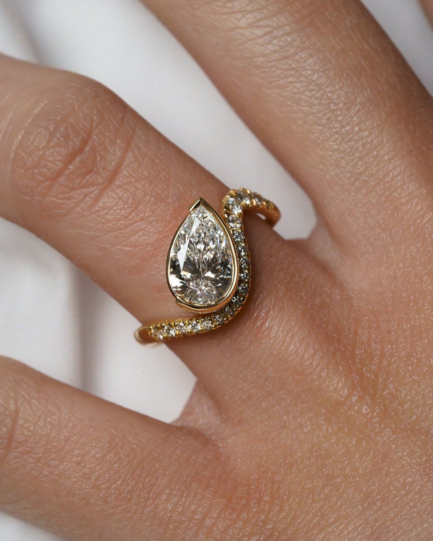 1.51 CT Pear Shaped Pave Moissanite Engagement Ring