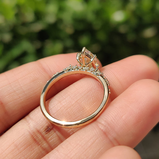 Dutch Marquise Engagement Ring With Round Rose Cut Side Stone