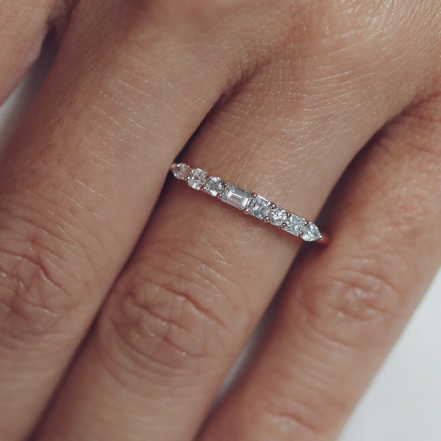 0.40 TCW Round, Pear, Marquise & Baguette Shaped Half Eternity Moissanite Wedding Band