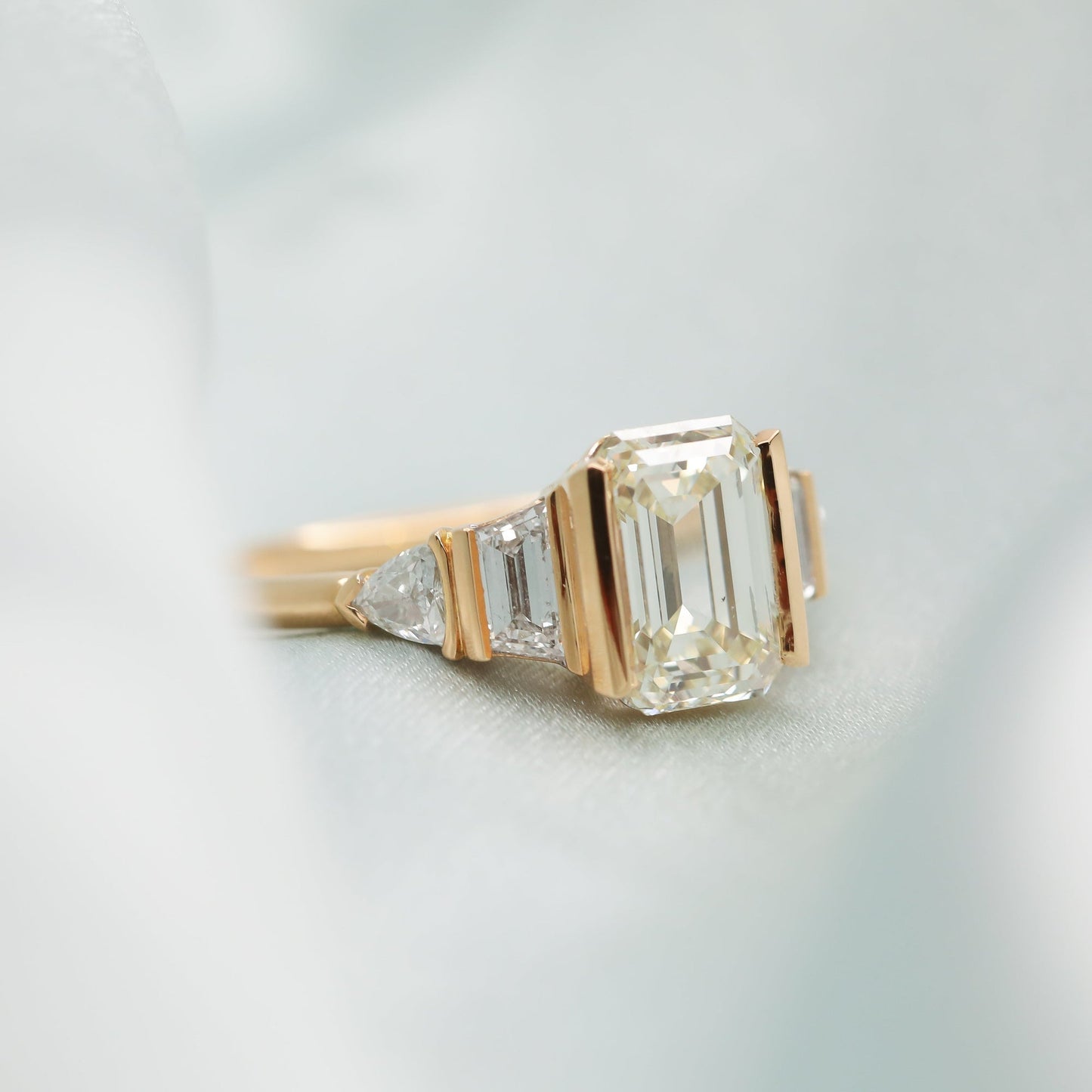 2.01 CT Emerald Shaped Cluster Moissanite Engagement Ring