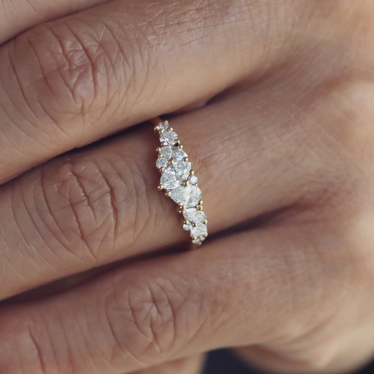 0.61 TCW Baguette, Pear, Marquise & Round Shaped Multi Stone Moissanite Wedding Band