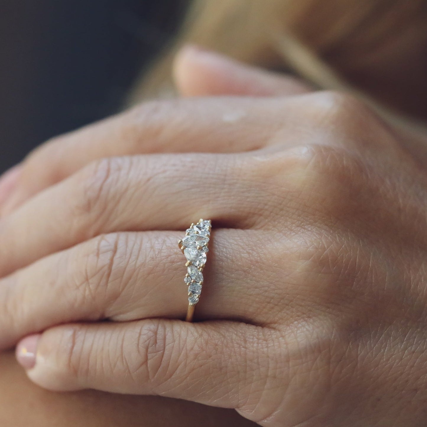 0.61 TCW Baguette, Pear, Marquise & Round Shaped Multi Stone Moissanite Wedding Band