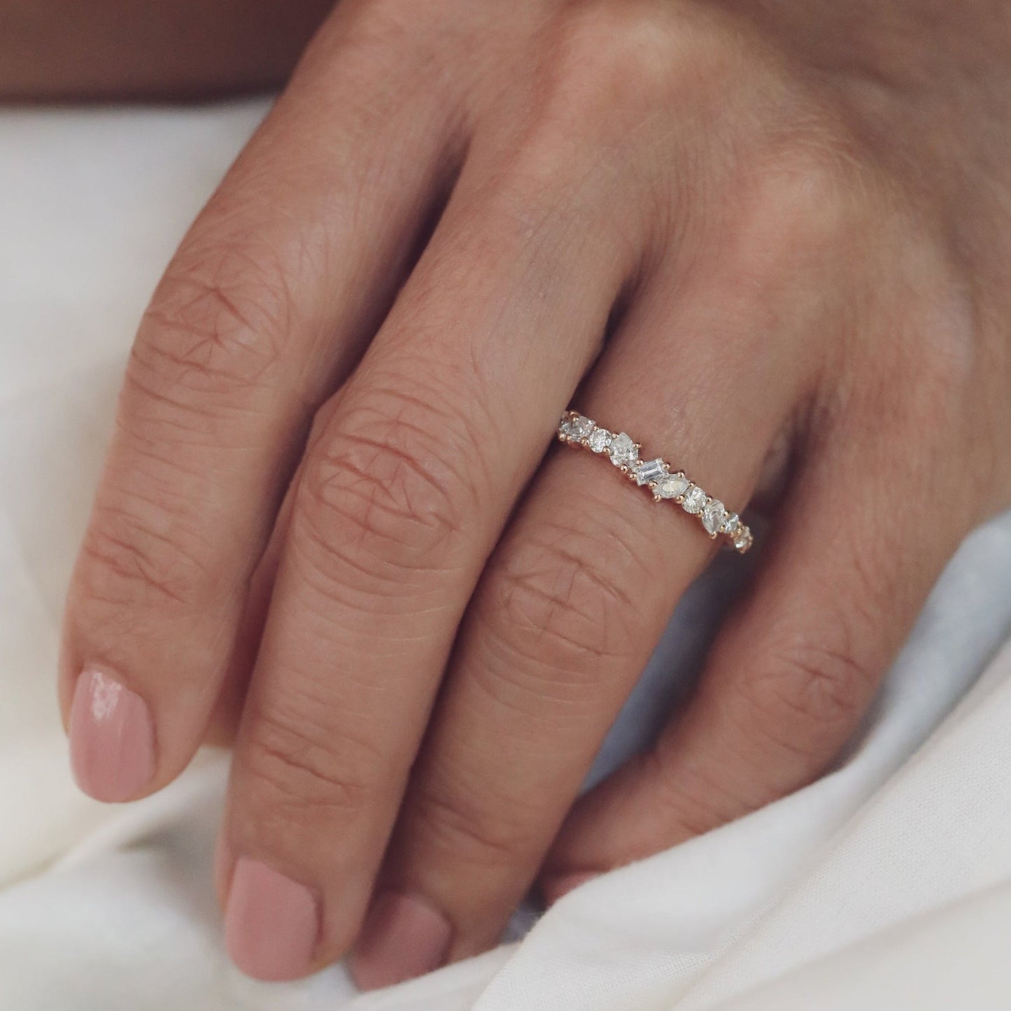 0.38 TCW Baguette, Pear, Oval & Round Shaped Half Eternity Moissanite Wedding Band