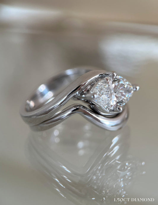 1 CT Marquise Cut Solitaire Moissanite Ring With Wrap Classic Plain Band