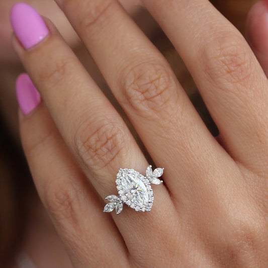 2.9 Carats Emerald Pave Styled Moissanite Engagement Ring