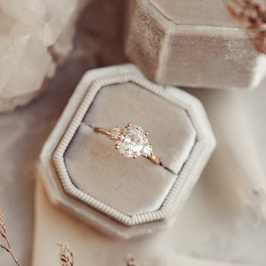 Marquise Shaped Three Stone Lab Grown Diamond Engagement Ring