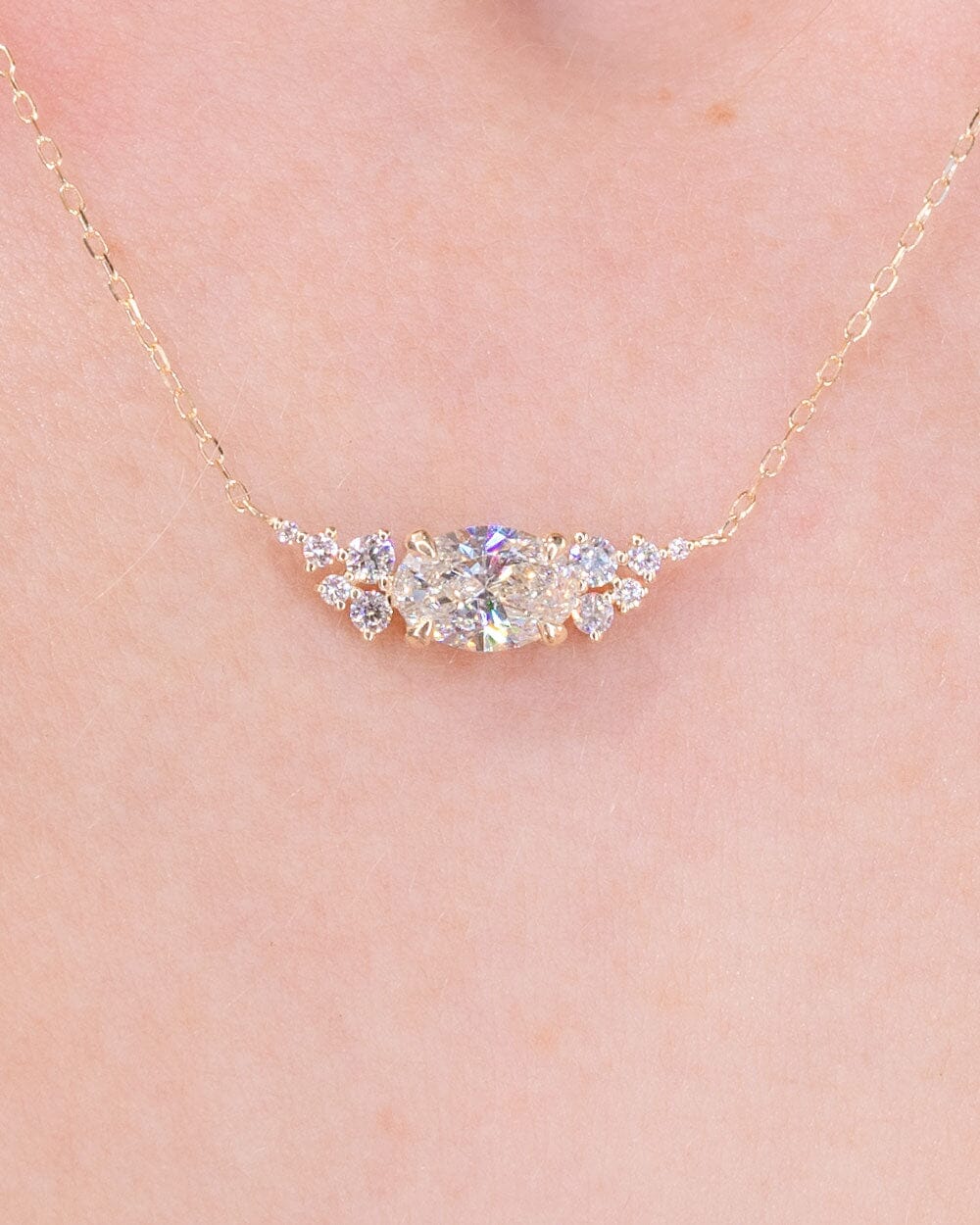 1.05 CT Oval & Round Cluster Moissanite Diamond Necklace in Solid Gold