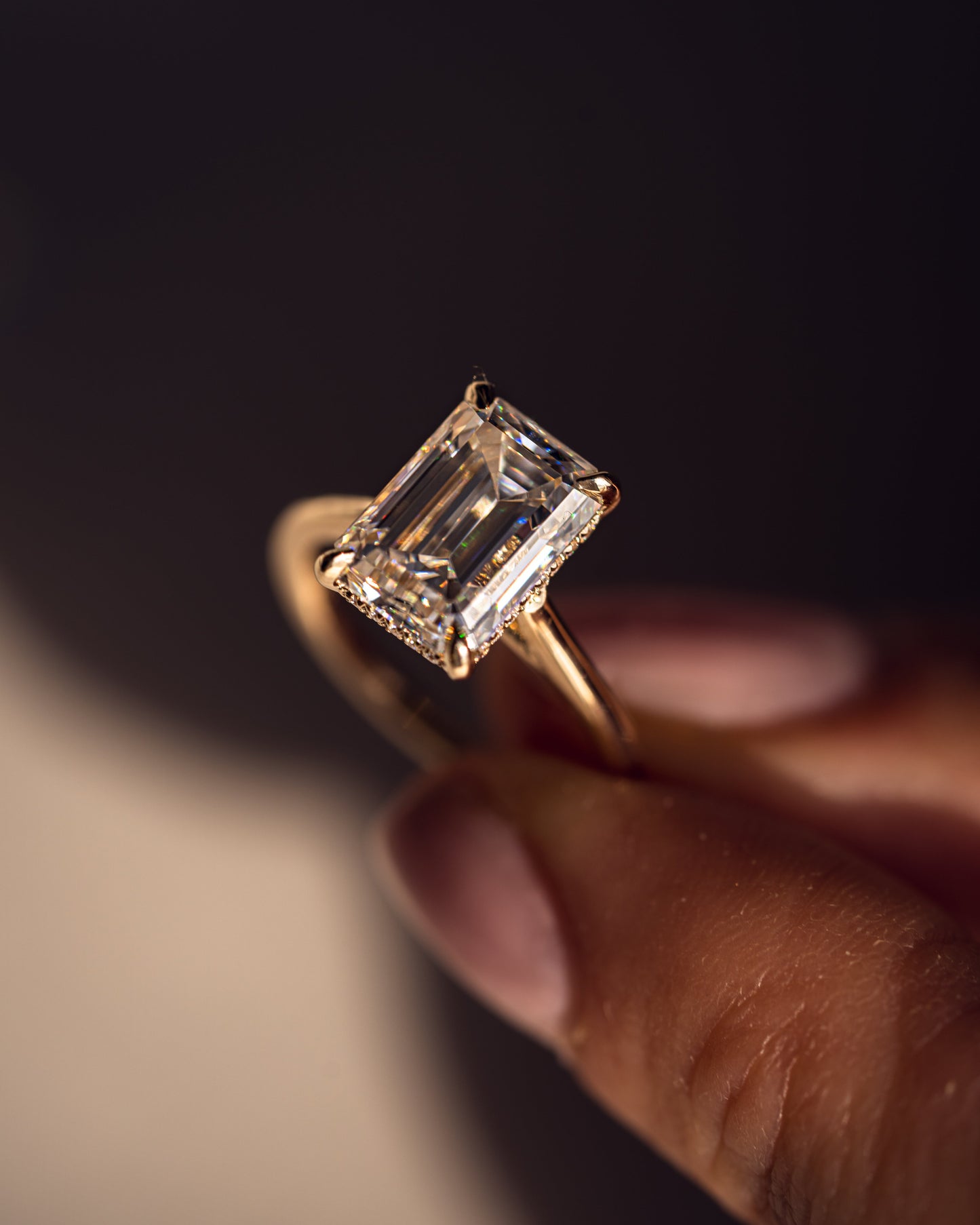 3.24 CT Emerald Cut Hidden Halo Moissanite Engagement Ring