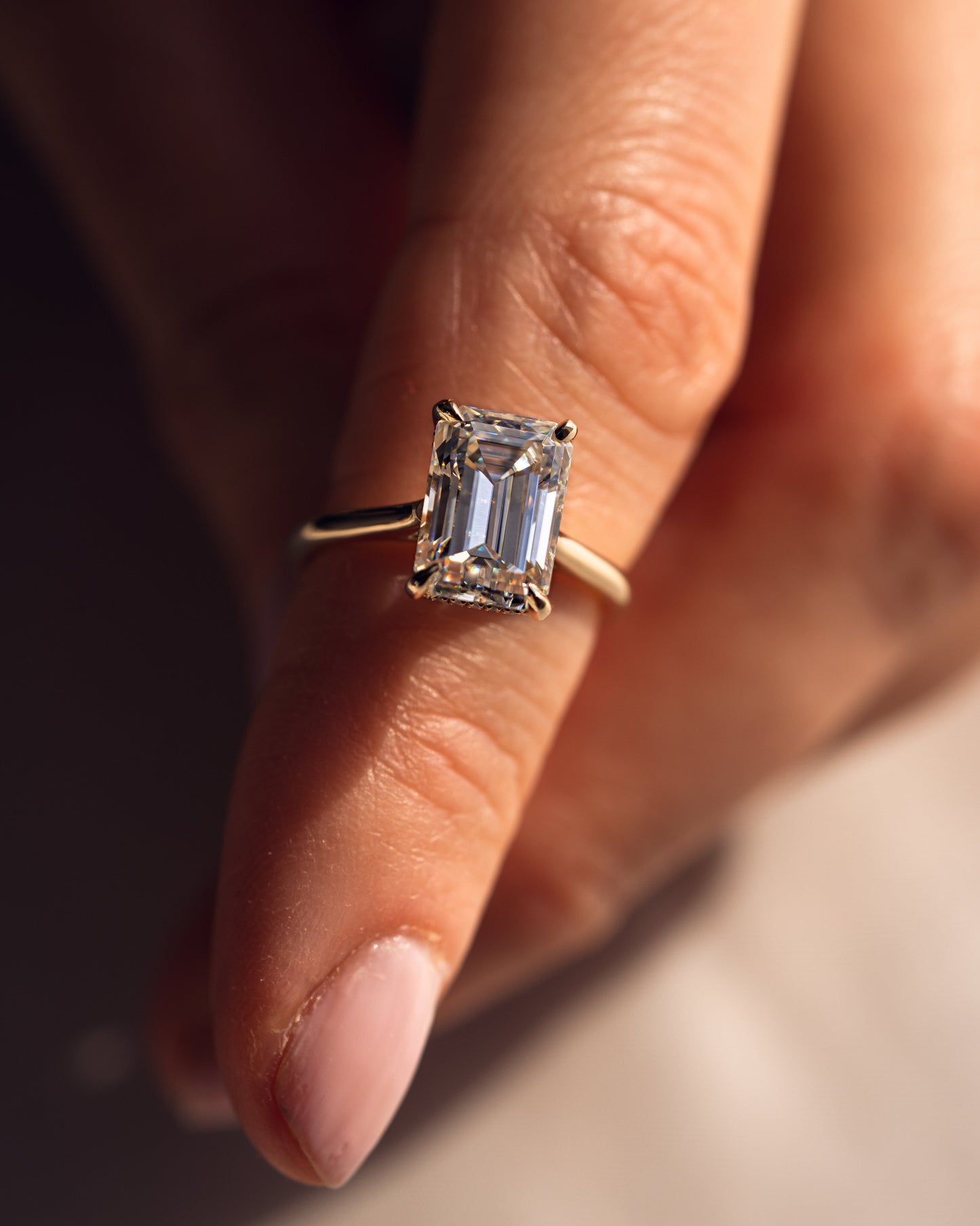 3.24 CT Emerald Cut Hidden Halo Moissanite Engagement Ring