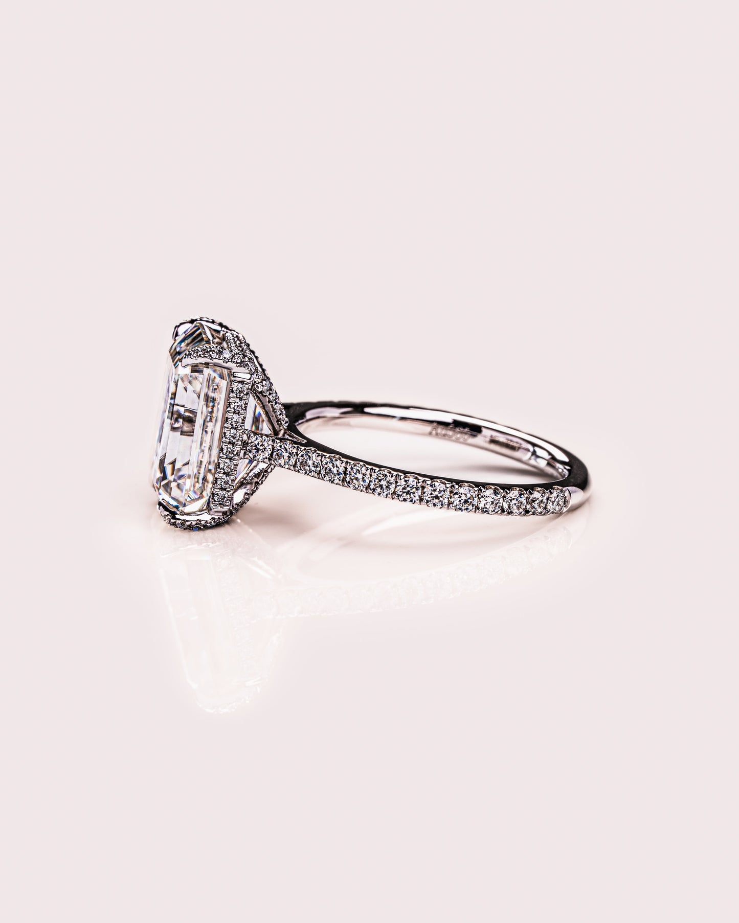 3.42 CT Emerald Cut Moissanite Engagement Ring With Hidden Halo Setting