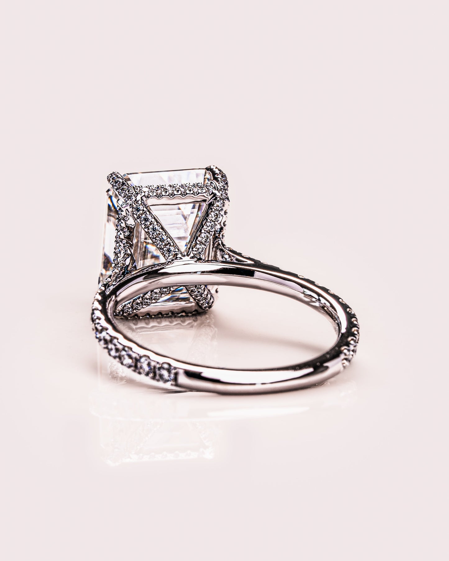 3.42 CT Emerald Cut Moissanite Engagement Ring With Hidden Halo Setting