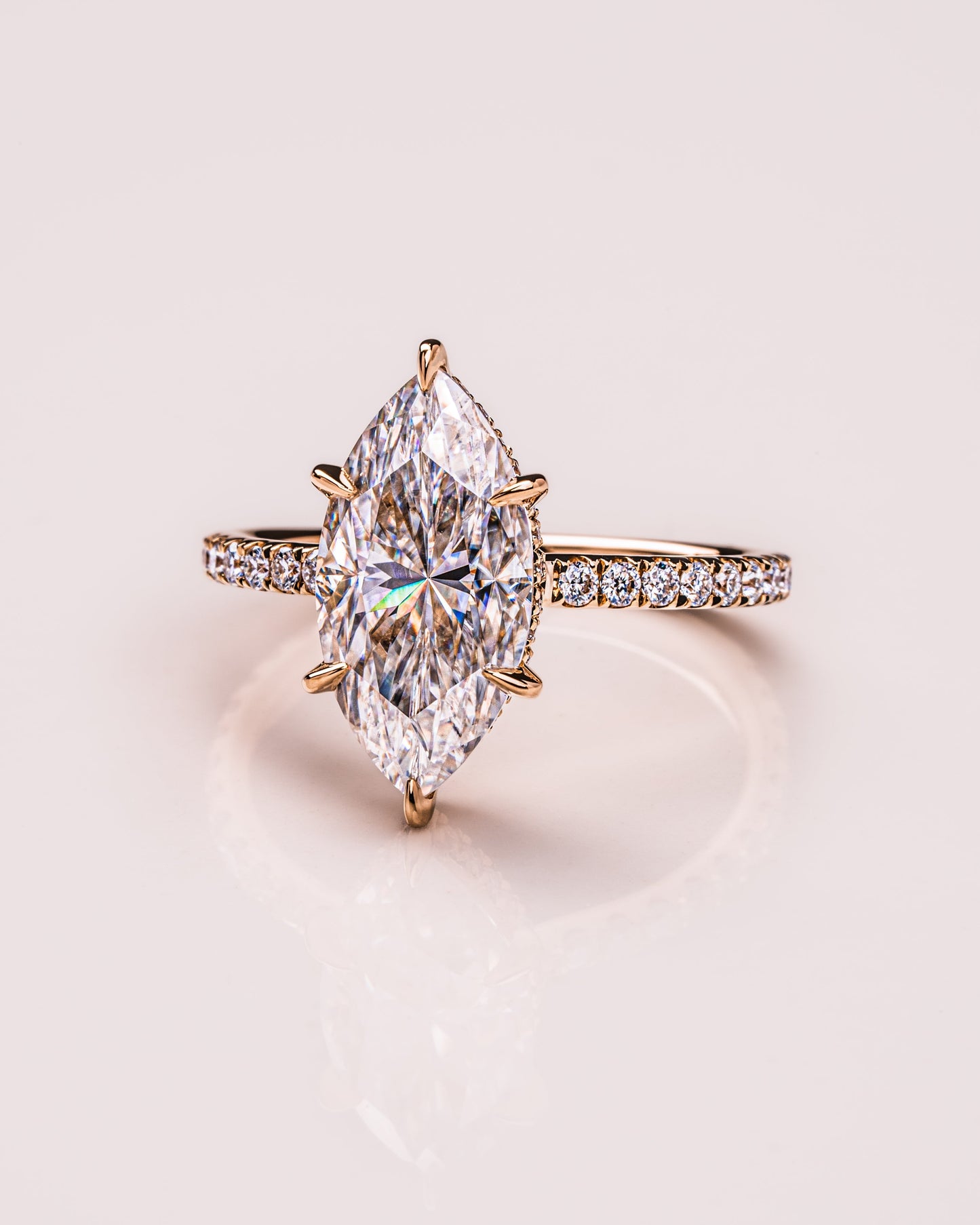 3.09 CT Marquise Cut Moissanite Engagement Ring With Hidden Halo Setting