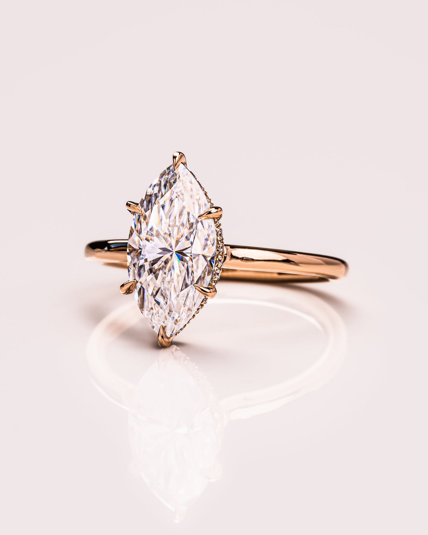 0.90 CT Marquise Cut Moissanite Engagement Ring With Hidden Halo Setting