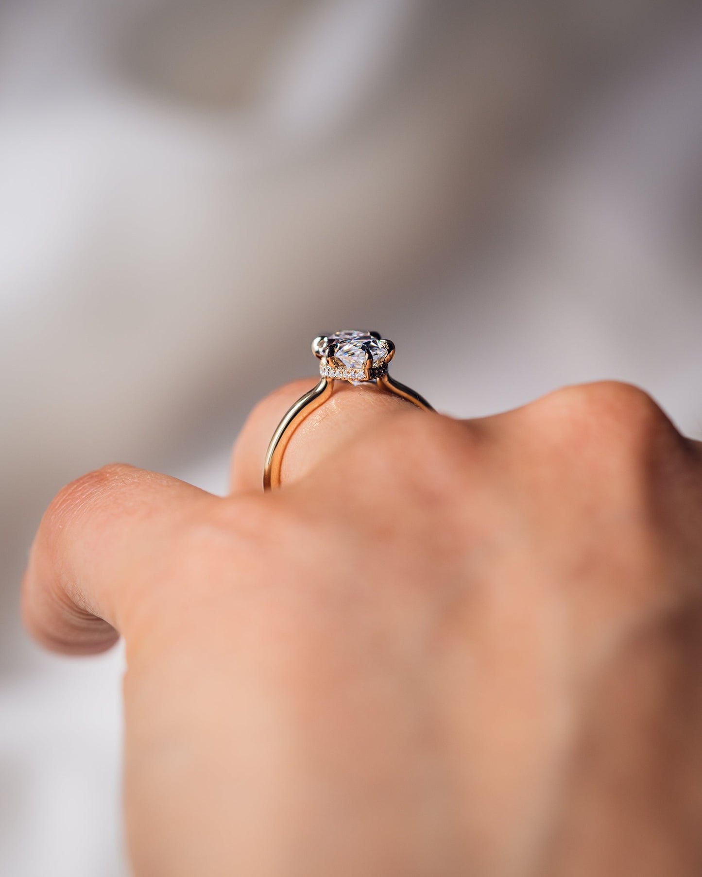 0.90 CT Marquise Cut Moissanite Engagement Ring With Hidden Halo Setting