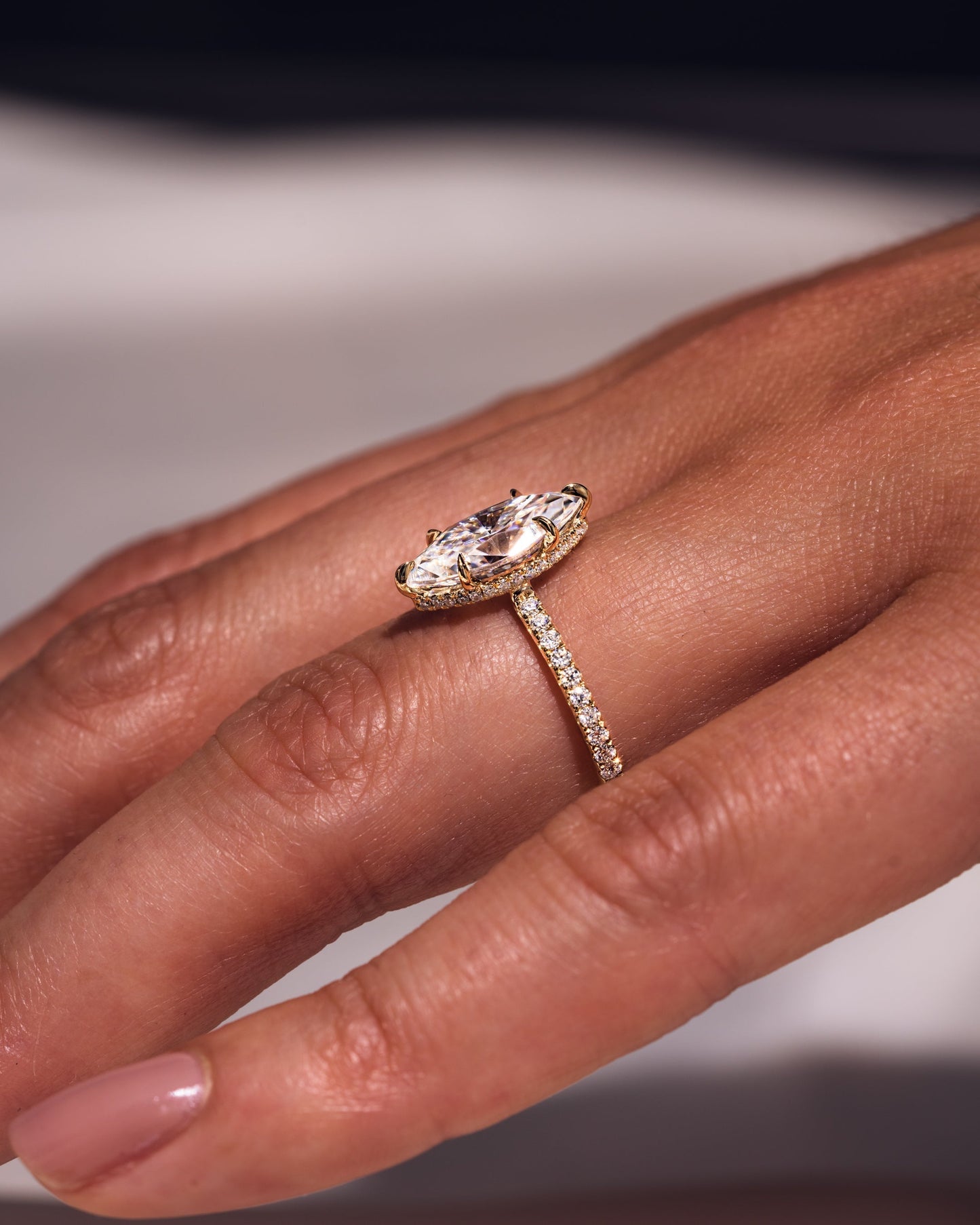 3.09 CT Marquise Cut Moissanite Engagement Ring With Hidden Halo Setting