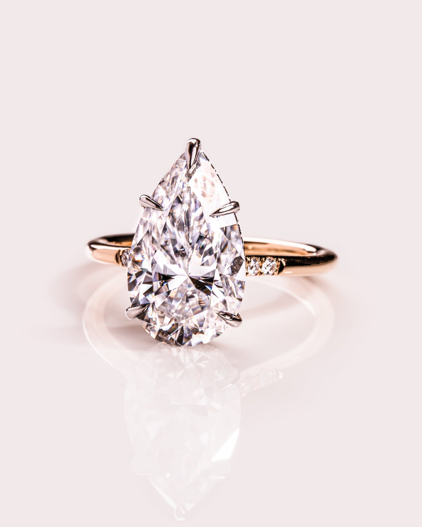 3.09 CT Pear Cut Moissanite Engagement Ring With Hidden Halo Setting