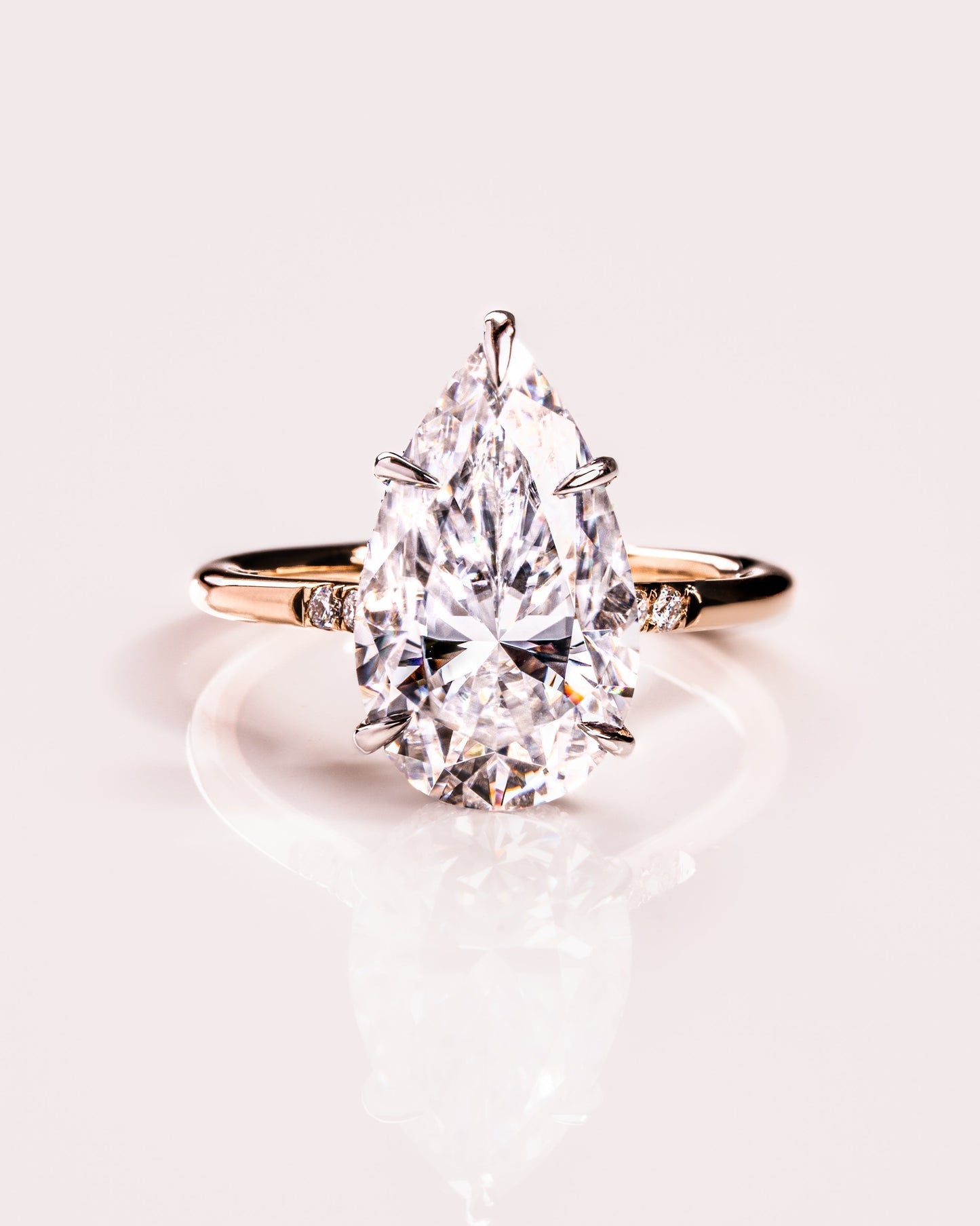3.09 CT Pear Cut Moissanite Engagement Ring With Hidden Halo Setting