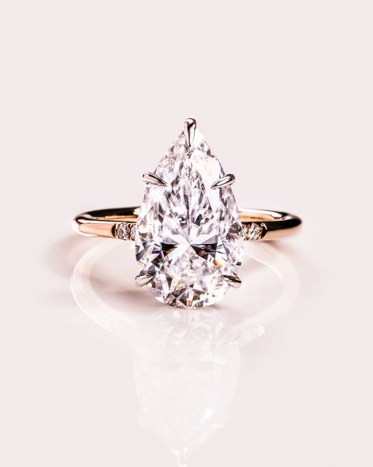 3.09 CT Pear Cut Moissanite Engagement Ring With Hidden Halo Setting