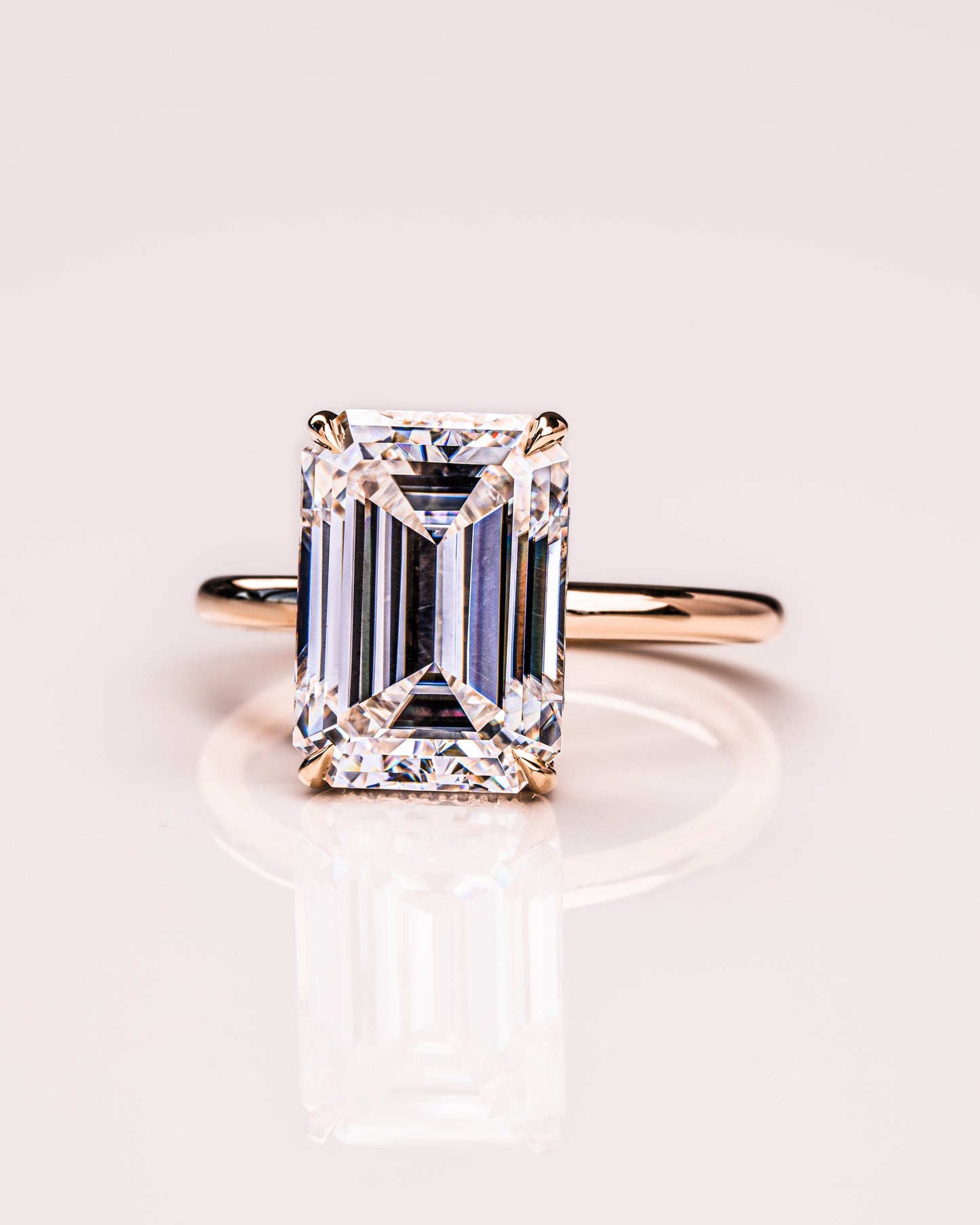 8.0 CT Emerald Cut Hidden Halo Moissanite Engagement Ring