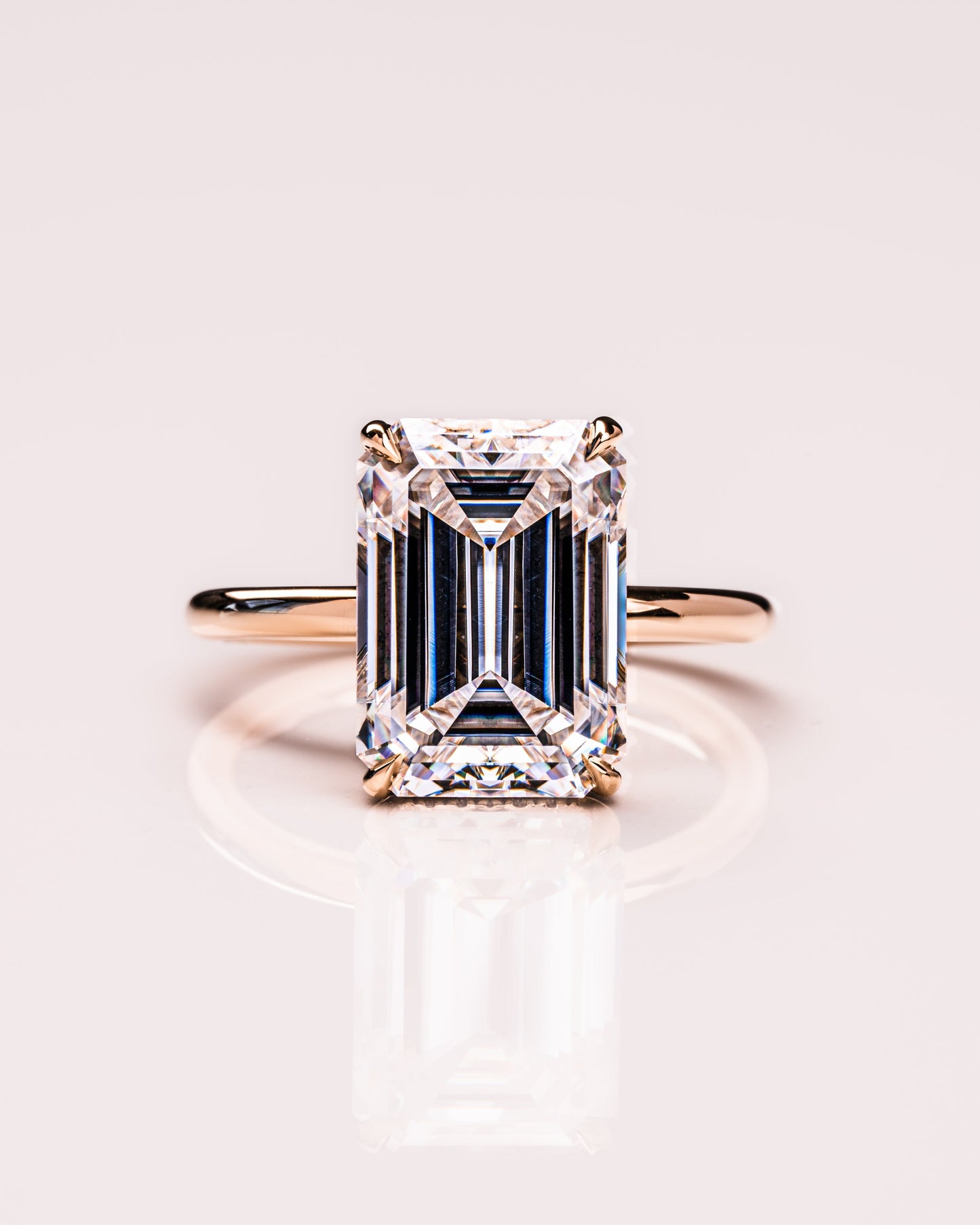 8.0 CT Emerald Cut Hidden Halo Moissanite Engagement Ring