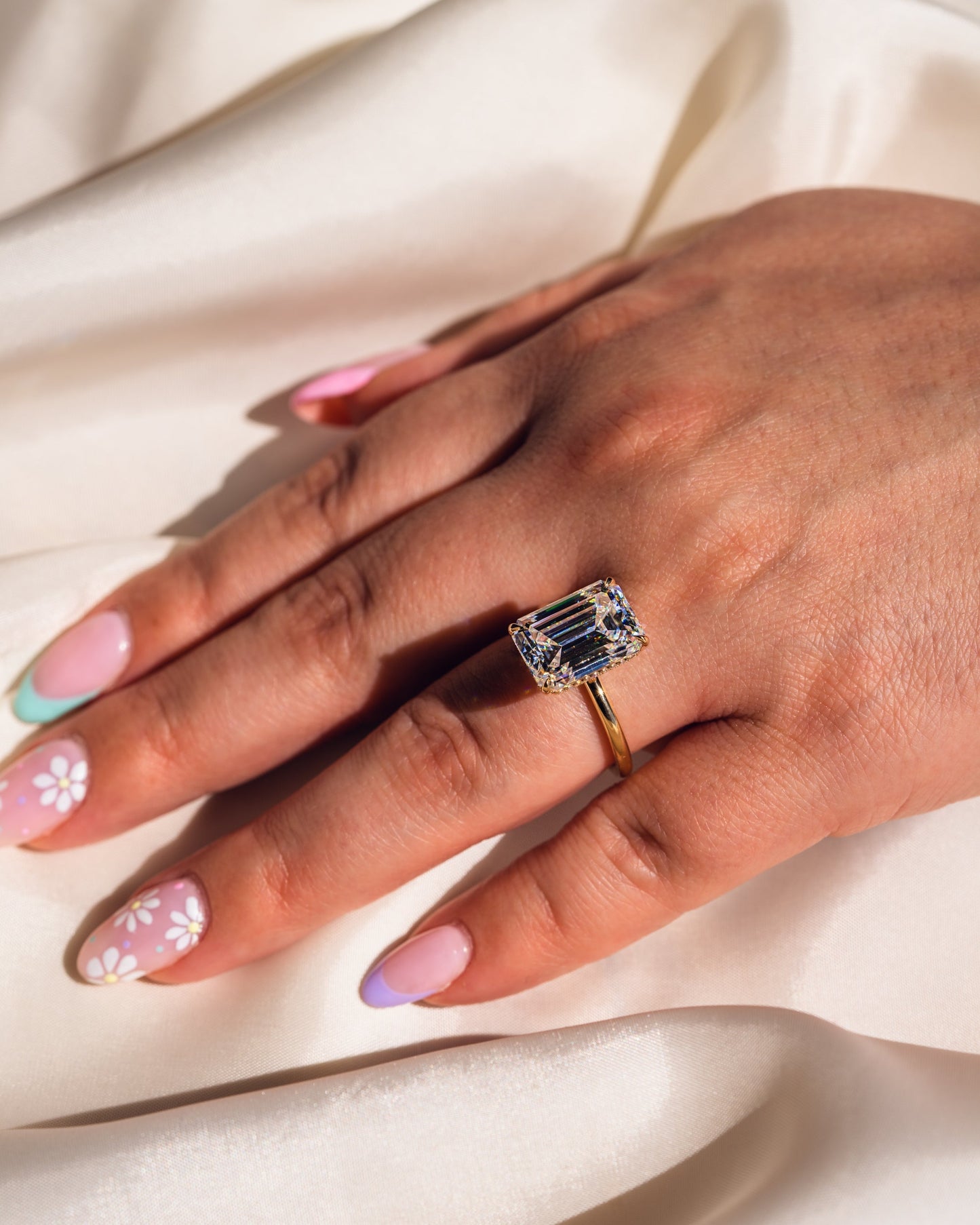 8.0 CT Emerald Cut Hidden Halo Moissanite Engagement Ring