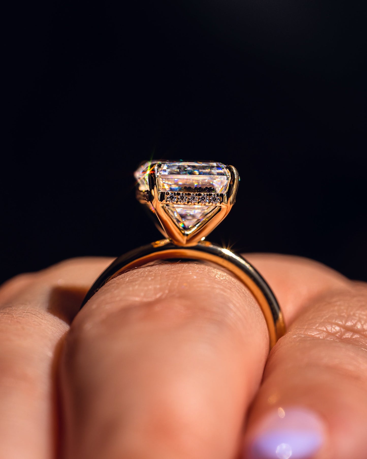 8.0 CT Emerald Cut Hidden Halo Moissanite Engagement Ring