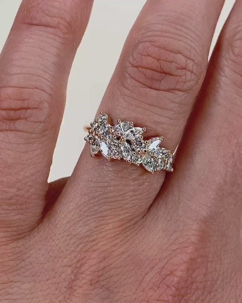 0.92 TCW Marquise & Round Shaped Cluster Moissanite Wedding Band