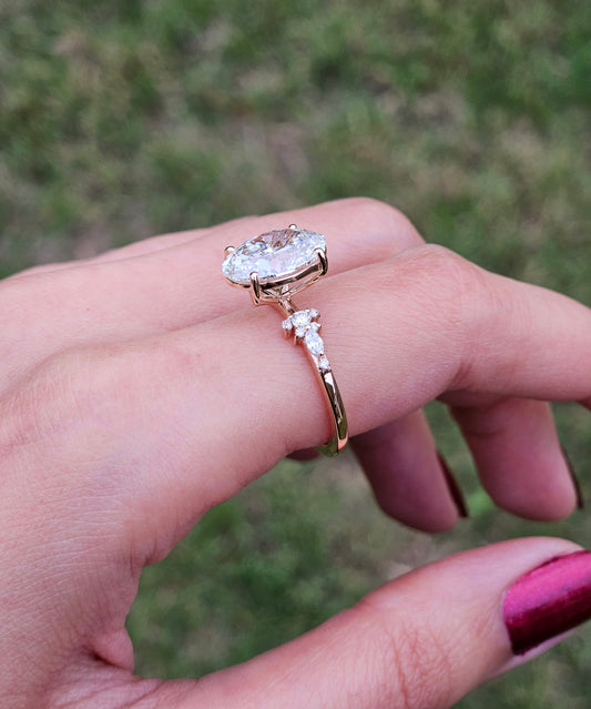 Marquise Shaped Three Stone Lab Grown Diamond Engagement Ring