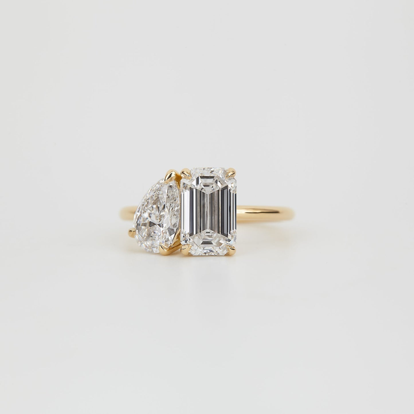 3.34 TCW Emerald & Pear Shaped Toi Et Moi Moissanite Engagement Ring