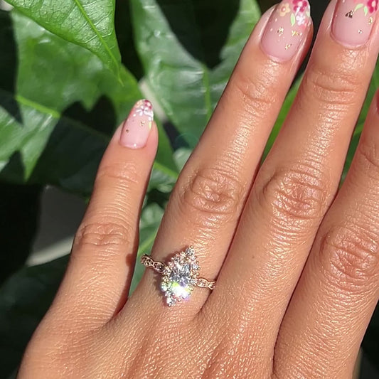 0.7 CT Marquise Cut Halo & Pave Moissanite Bridal Ring Set