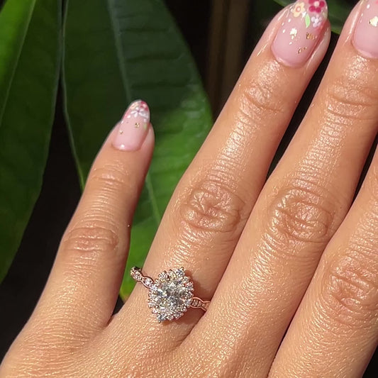 1.15 CT Oval Cut Halo & Pave Moissanite Bridal Ring Set