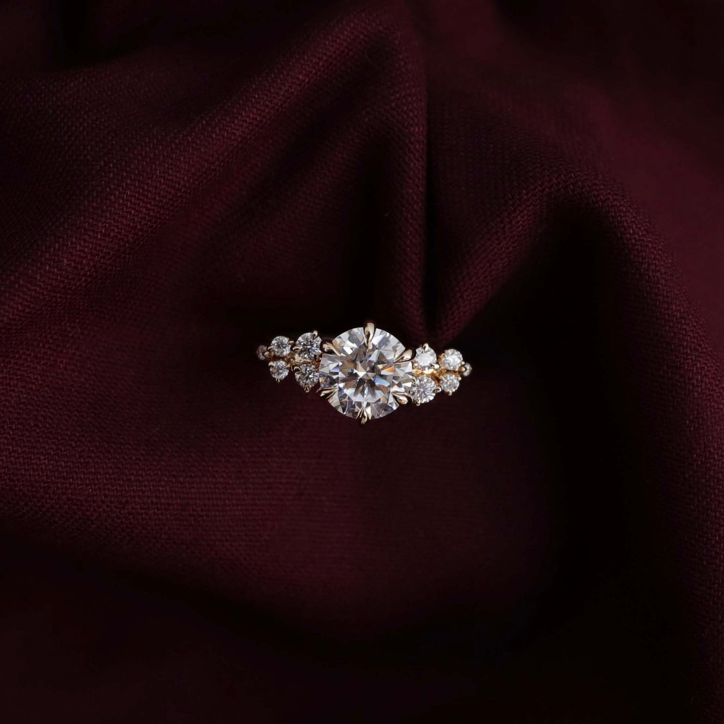 Stunning 1.0-3.0 CT Round Moissanite Engagement Ring with Cluster Pave Design