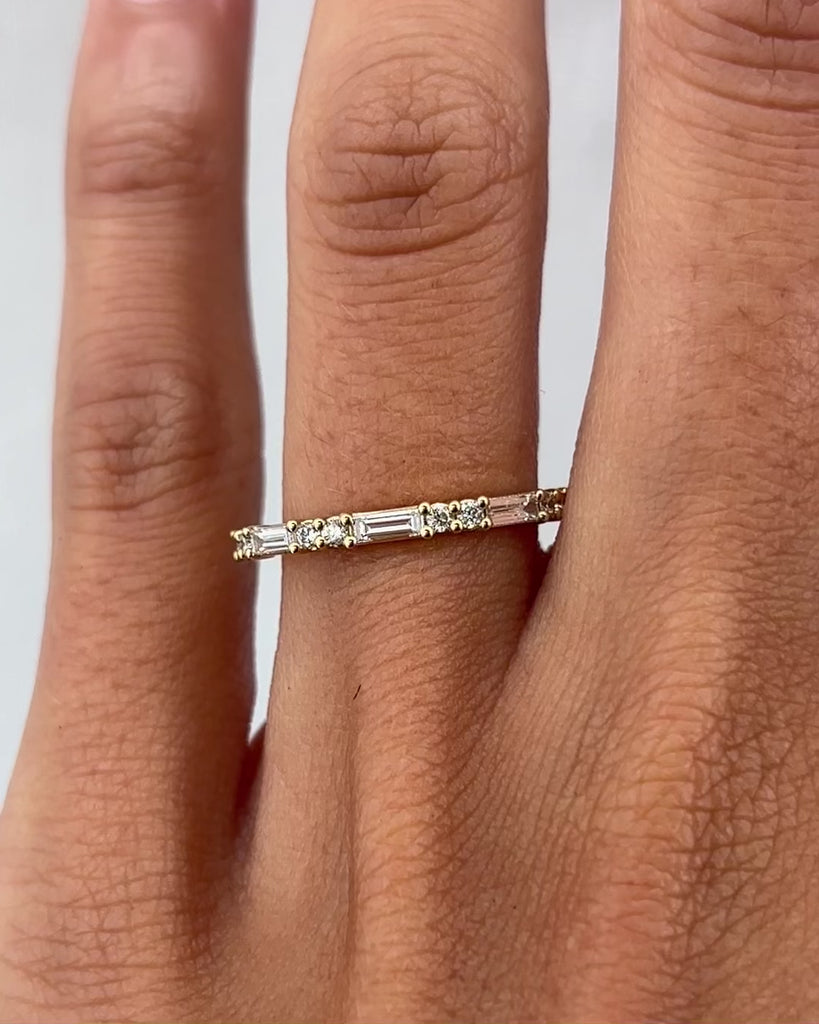 0.30 TCW Round & Baguette Shaped Half Eternity Moissanite Wedding Band
