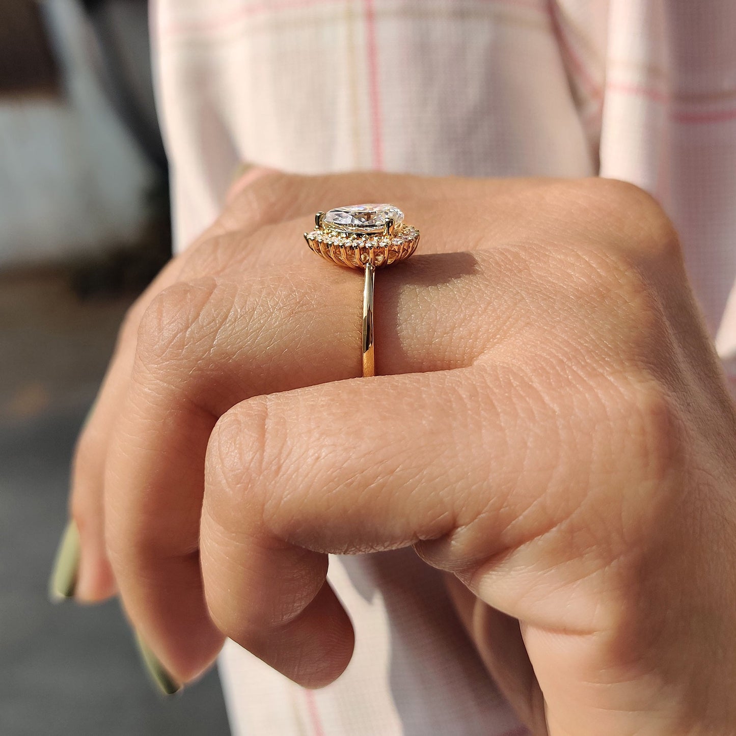 Pear Cut Moissanite Engagement Ring With Halo Setting