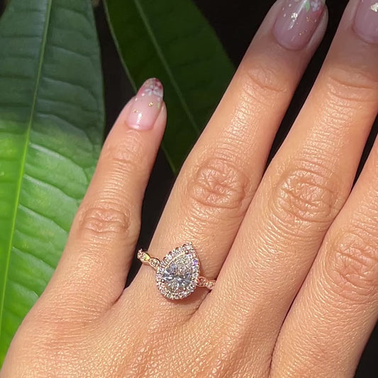 1.2 CT Pear Cut Curved Halo & Pave Moissanite Bridal Ring Set
