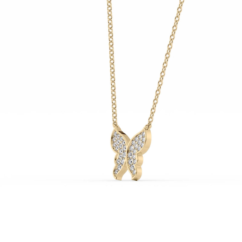 0.35 CT Round Butterfly Pendant Moissanite Diamond Necklace in Solid Gold