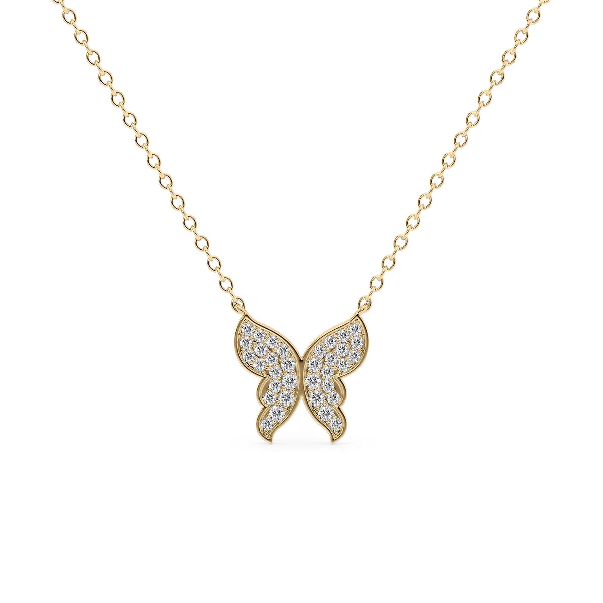0.35 CT Round Butterfly Pendant Moissanite Diamond Necklace in Solid Gold
