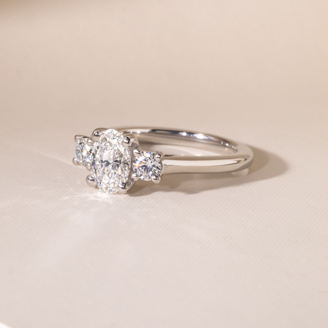 Marquise Shaped Three Stone Lab Grown Diamond Engagement Ring