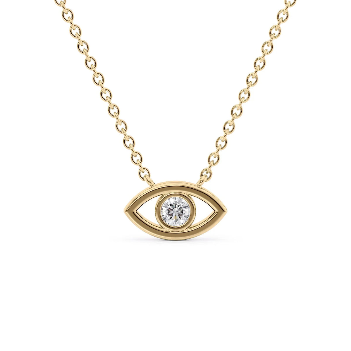0.07 CT Round Evil Eye Pendant Moissanite Diamond Necklace in Solid Gold
