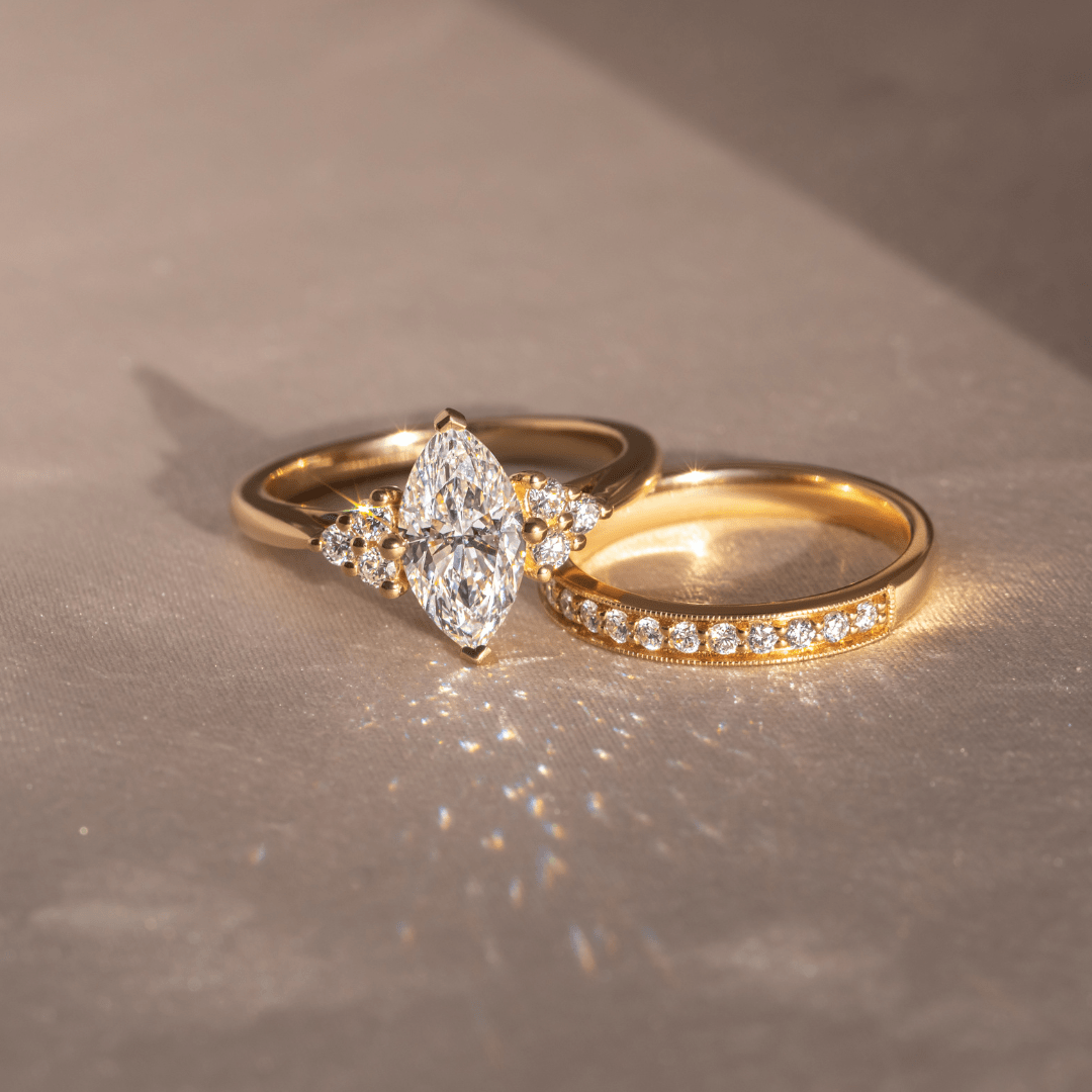 Marquise Shaped Three Stone Lab Grown Diamond Engagement Ring