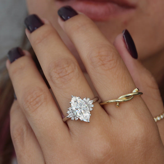 2.9 Carats Emerald Pave Styled Moissanite Engagement Ring