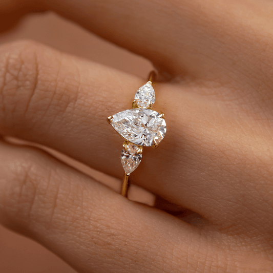 Marquise Shaped Three Stone Lab Grown Diamond Engagement Ring