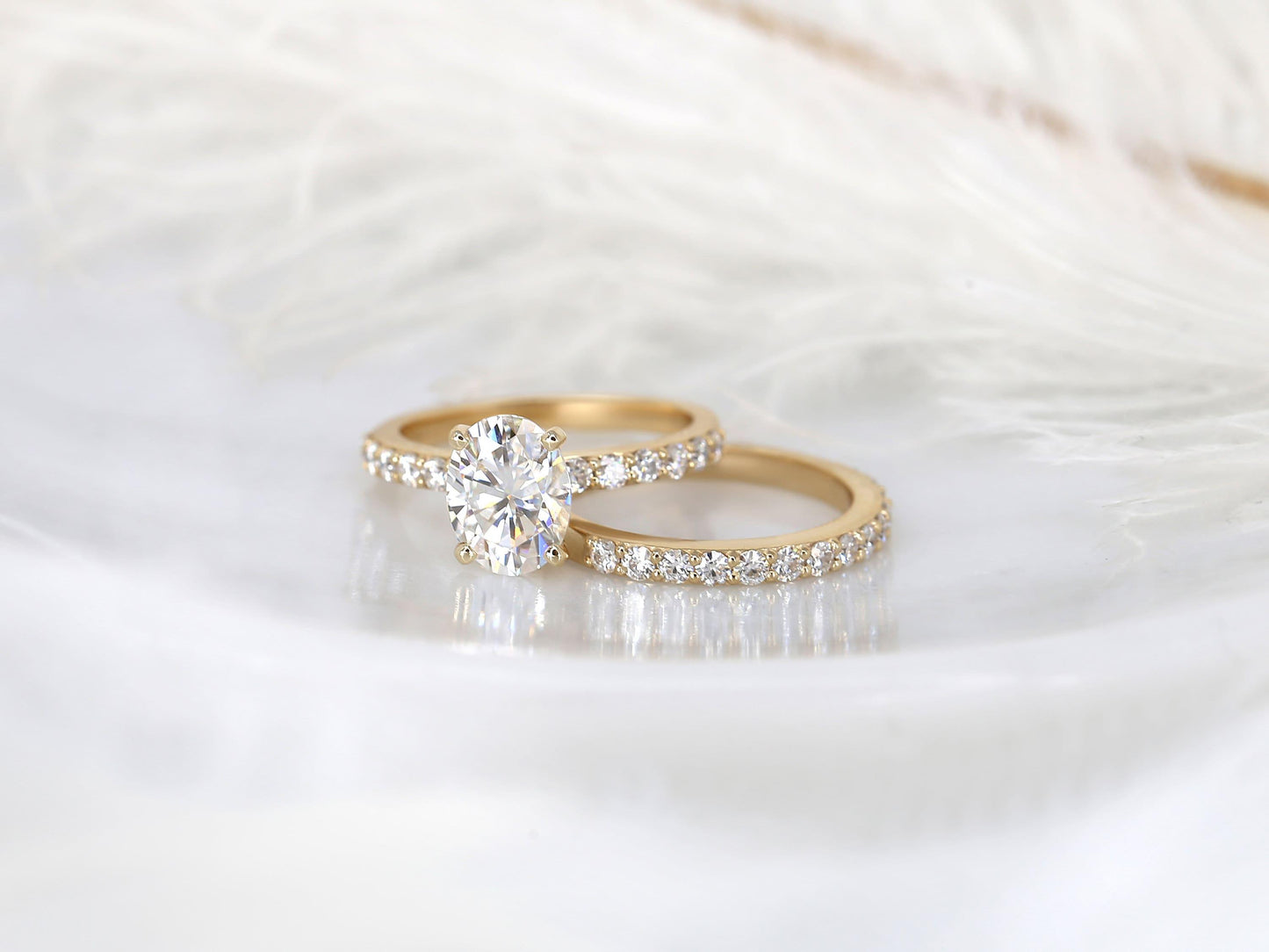 2 CT Oval Cut Bubble Halo & Pave Moissanite Bridal Ring Set