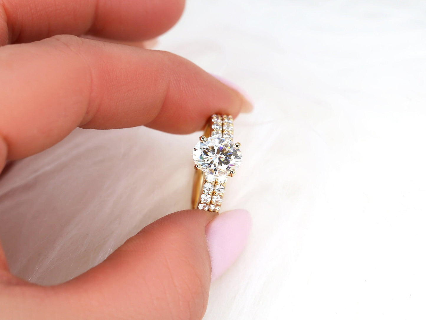 2 CT Oval Cut Bubble Halo & Pave Moissanite Bridal Ring Set