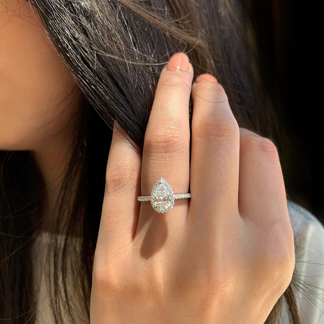 1.5 CT Pear Cut Halo Style Moissanite Engagement Ring 6