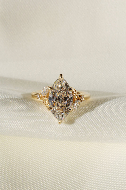 Marquise Shaped Three Stone Lab Grown Diamond Engagement Ring