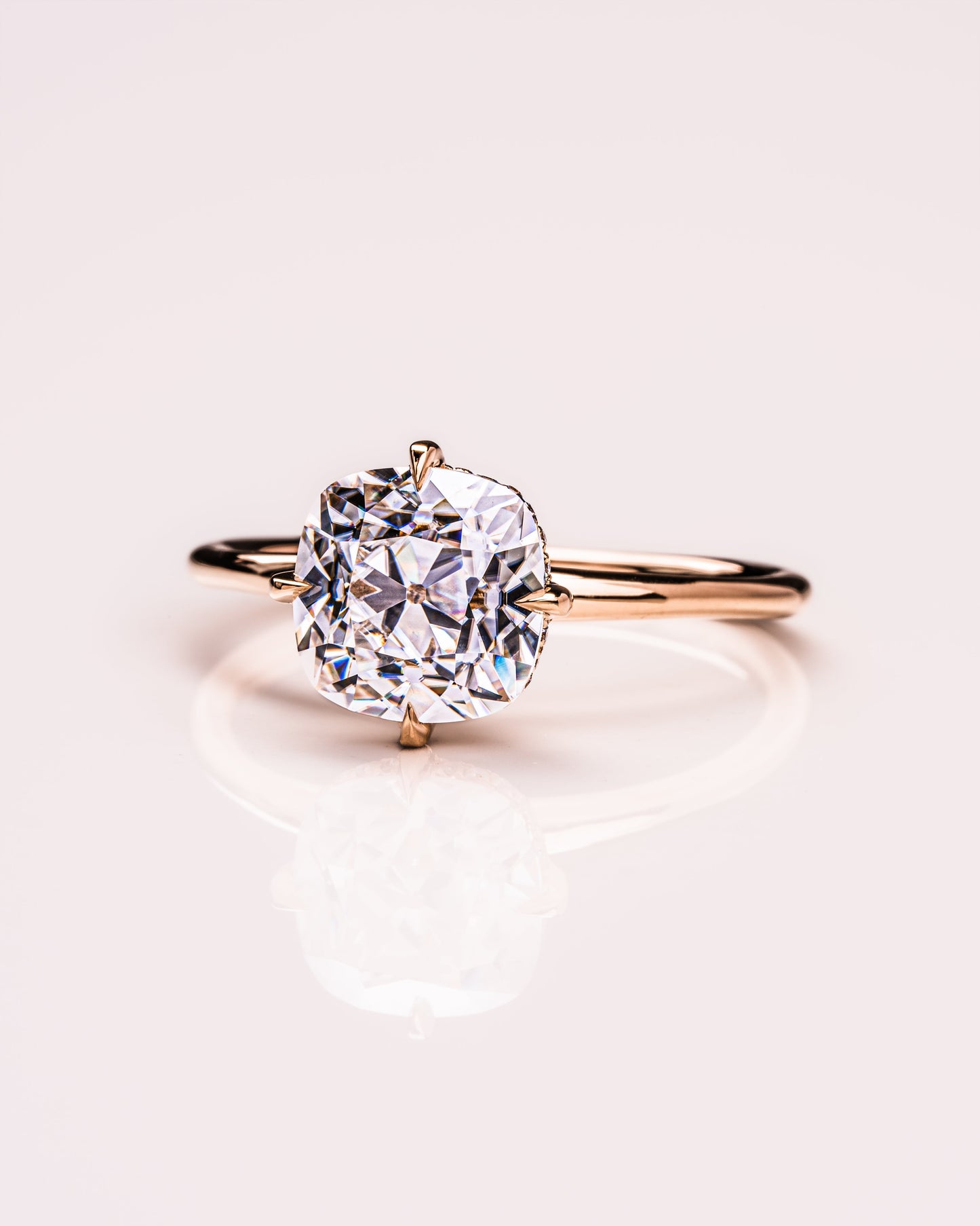 2.54 CT Cushion Cut Moissanite Engagement Ring With Hidden Halo Setting