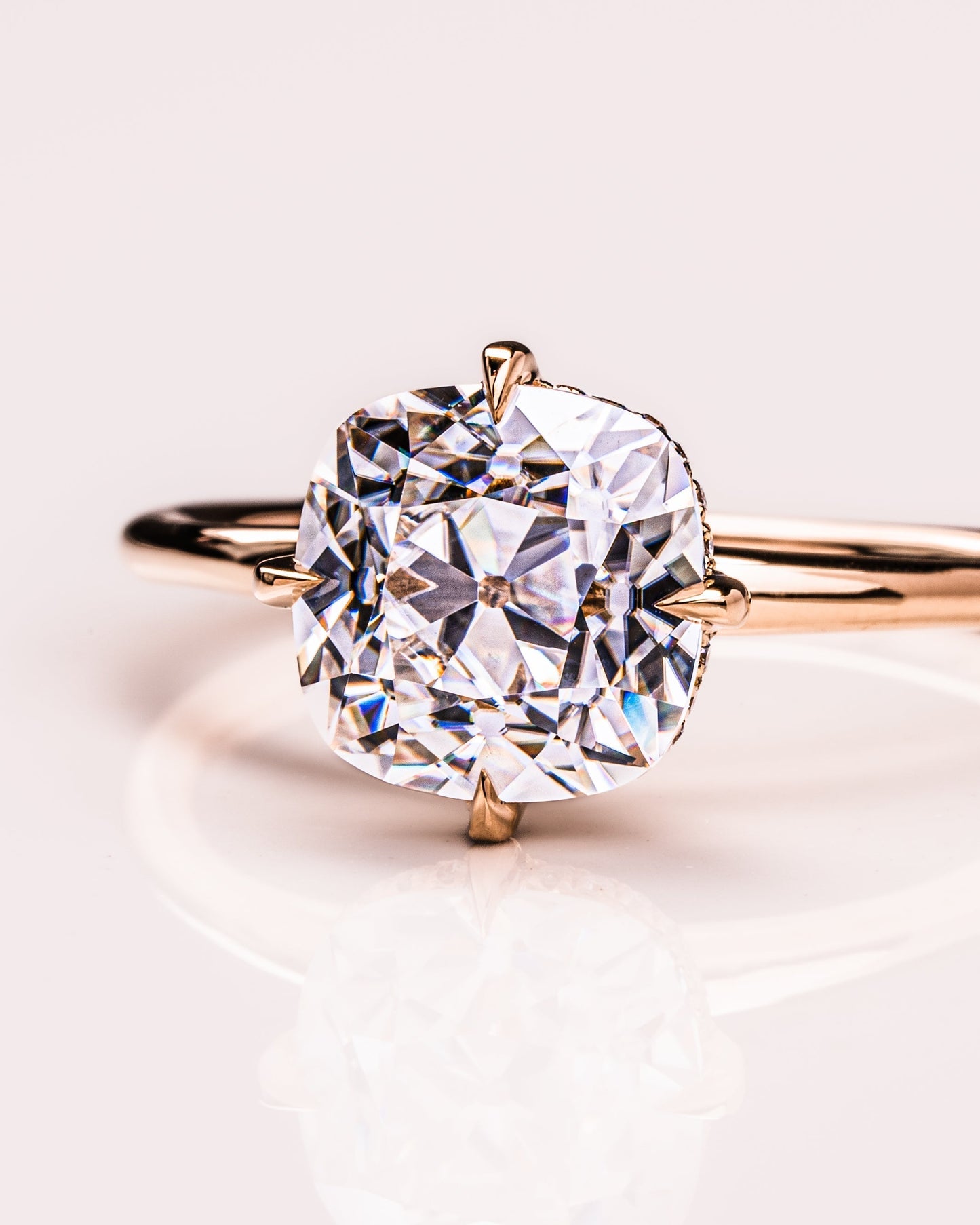 2.54 CT Cushion Cut Moissanite Engagement Ring With Hidden Halo Setting